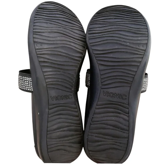 Vionic Ballet Shoes Black 7.5 Leather Mary Jane Flat Comfort Embellished Loafer - Picture 9 of 16